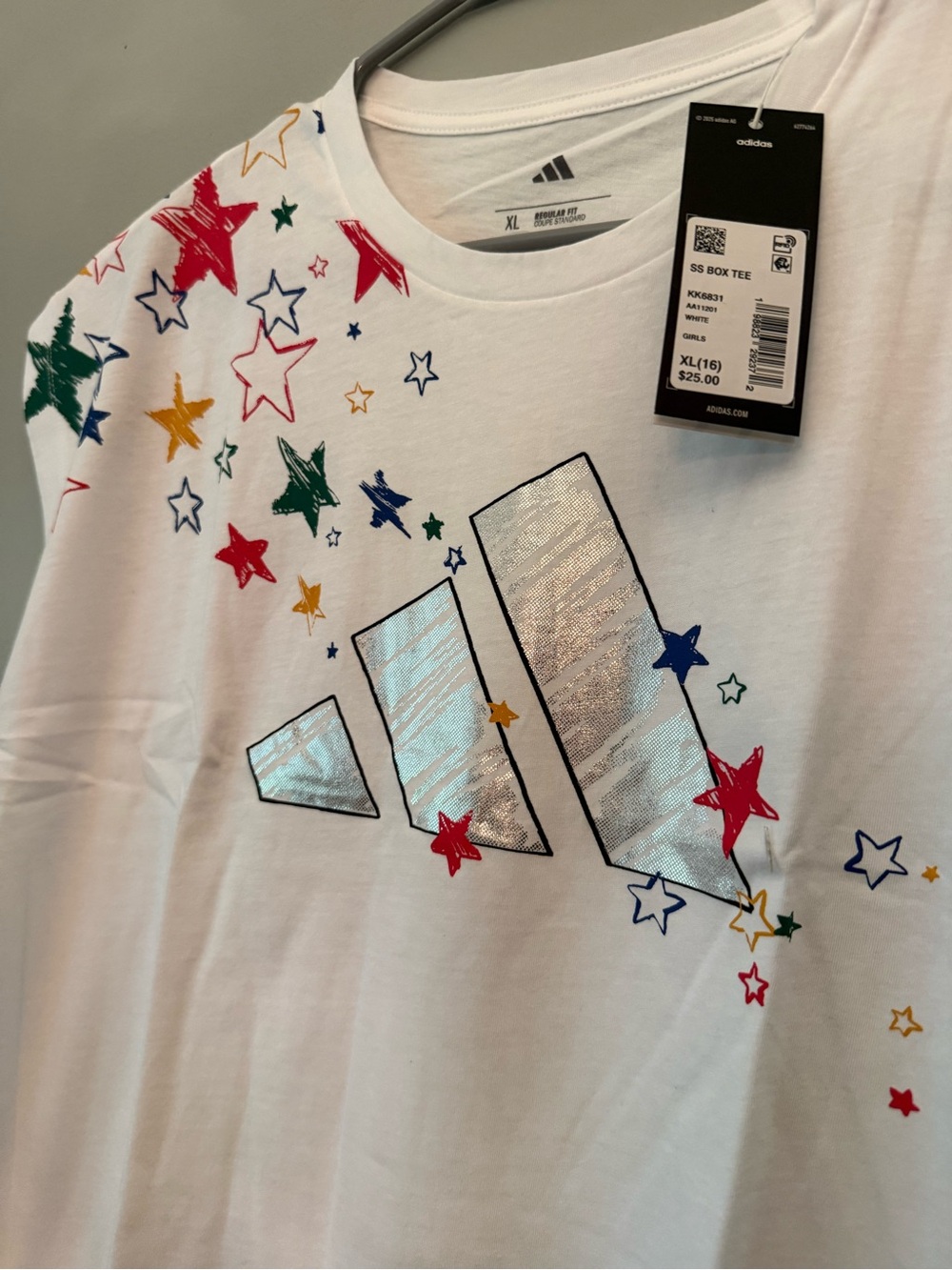 adidas White Tee with Multicolor Star Logo - Picture 3 of 4